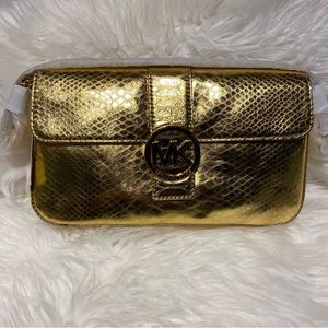 Michael Kors Metallic Gold Leather Flap Purse NWT